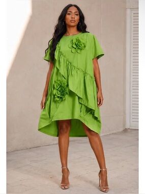 N by Nancy green ruffle flower dress NWT